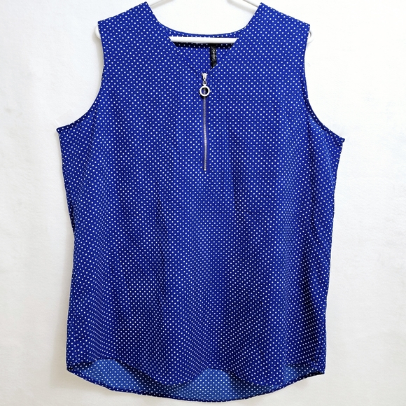 By Cathy, Cobalt Blue Polka Dots Zippered Sleeveless Top, Size XL - Picture 5 of 14